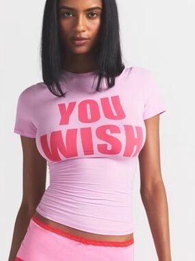 NWT SKIMS Pink "You Wish" Short Sleeve Tee shirt top new